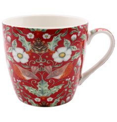 A festive ceramic breakfast mug in red