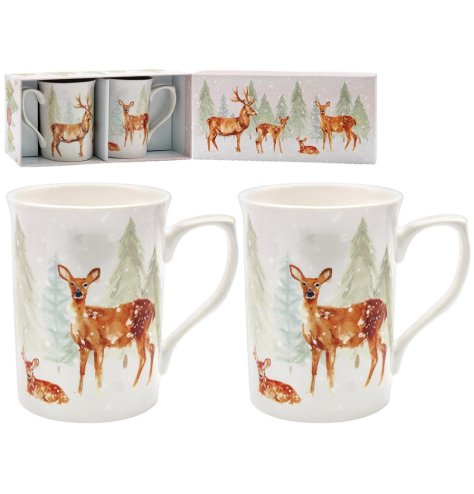 A festive set of 2 deer and fawn mugs
