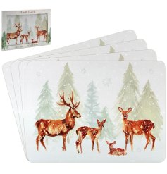 Family of deer in a wintery forest placemat