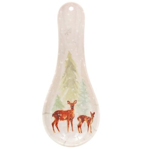 Deer in a wintery forest illustrated spoon rest 