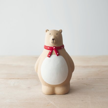 Beige Bear Ornament With Scarf, 13.5cm