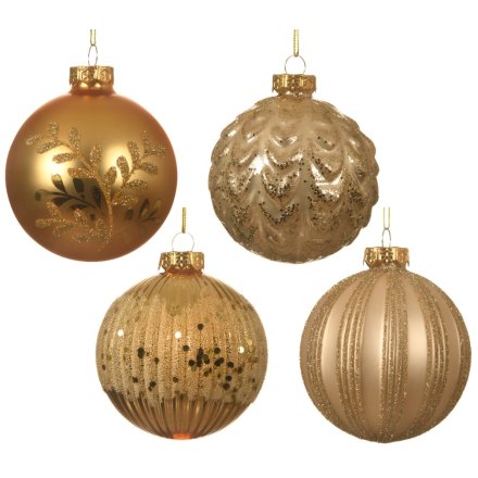 4 Assorted Glass Gold Baubles
