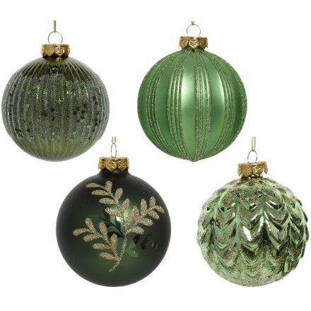4 Assorted Green & Gold Baubles