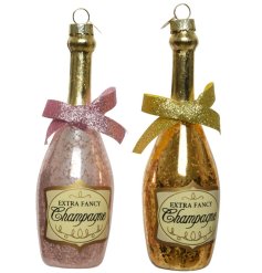 A mix of 2 pink and gold vintage champagne bottle decorations. Complete with glitter bow. 