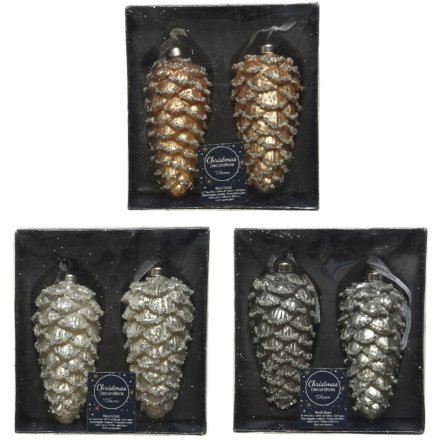 Set of 2, 3 Assorted Pinecone Hanging Decorations