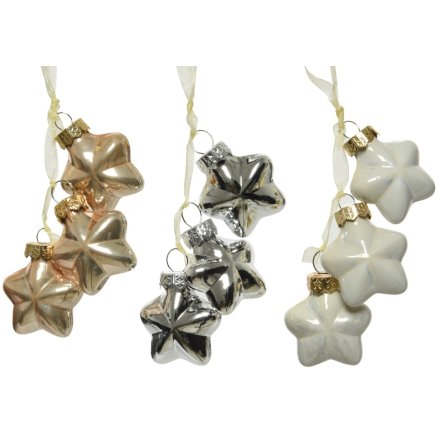 3 Assorted Glass Star Hanging Decoration