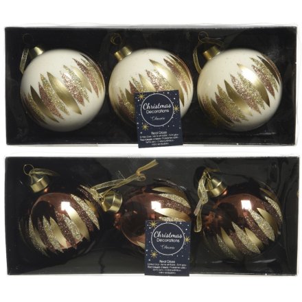Set of 3, 2 Assorted Glass Baubles, 8cm