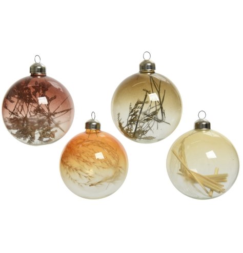 A neutral styled assortment of 4 glass baubles