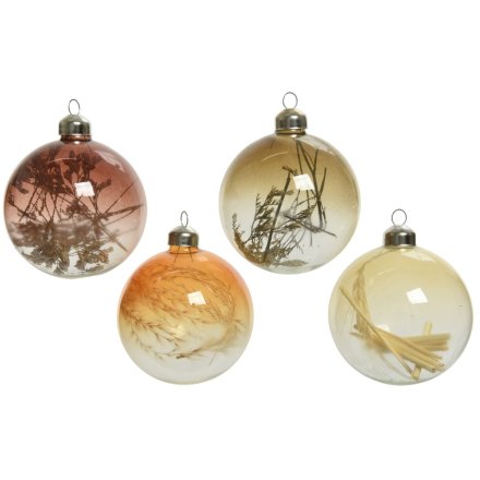 4 Assorted Dried Flower Glass Baubles