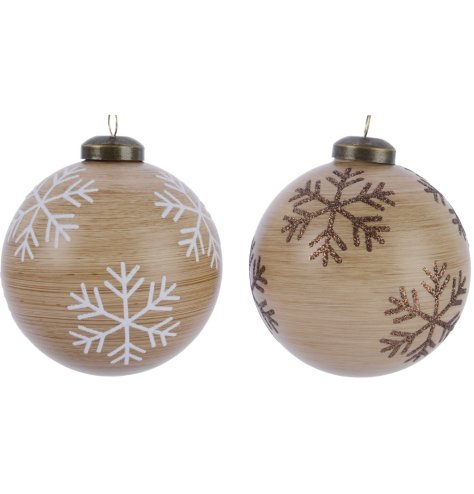 A neutral styled assortment of 2 wooden baubles