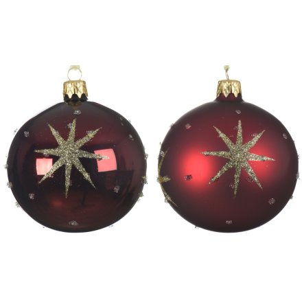 2 Assorted Red Glass Baubles
