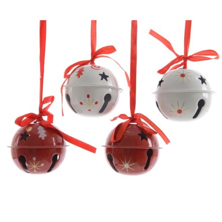 Assortment of 4 Red & White Bells
