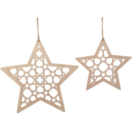 Set of Wooden Star Hangers, 23cm