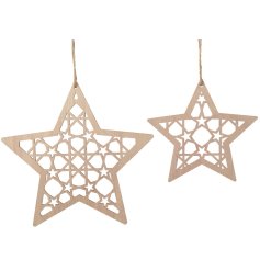 A charming set of 2 wooden star hangers