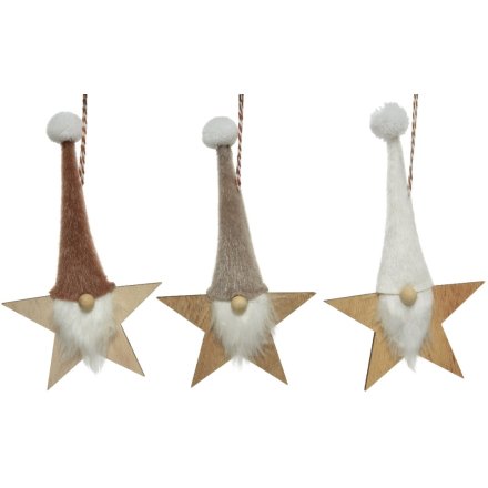 Assortment of 3 Hanging Gonk Star Decorations, 20cm