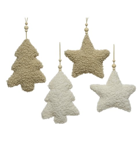 A festive assortment of 4 tree/star hanging decorations