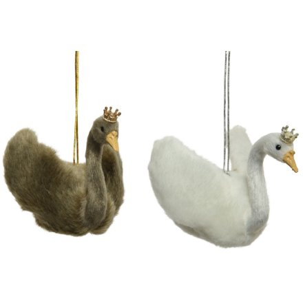 2 Assorted Swan Decorations With Crown 