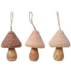 A Simplistic Assortment of 3 Hanging Mushroom Decorations