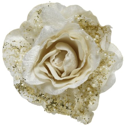 White Rose Clip Decoration, 13cm