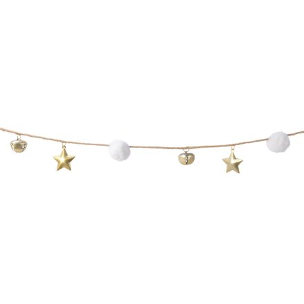 Gold & White Star Garland, 150cm