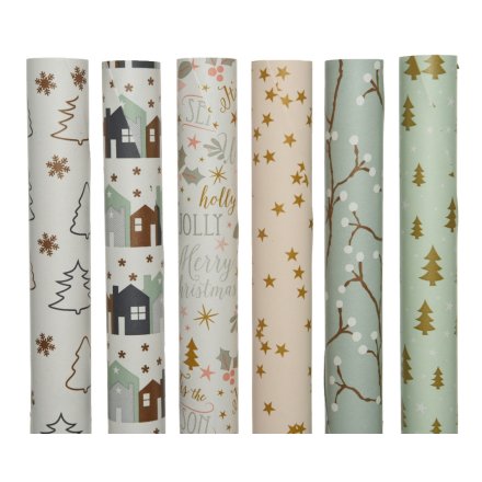  6 Assorted Christmas Wrapping Paper Rolls