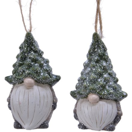 Assortment of 2 Festive Hanging Gnomes, 8.5cm