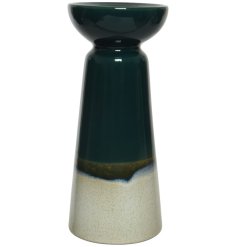 A modern styled ceramic tall two tone t-light holder