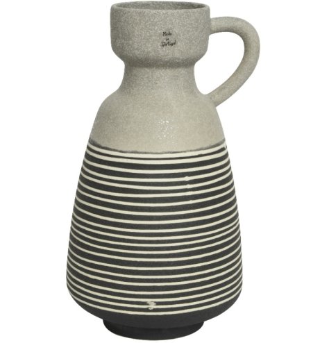 A beautifully crafted earthenware jug with a hand painted stripe finish.