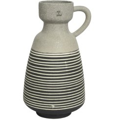 A stylish, hand crafted earthenware vase with an on trend stripe design. 
