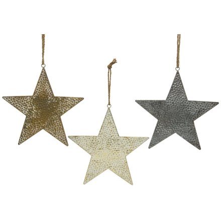 3 Assorted Star Iron Hammer Decorations, 31cm