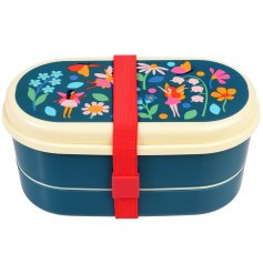 A Colourful Lunch Box Complete With Fork And Spoon