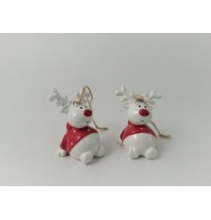 A charming sitting white reindeer decoration