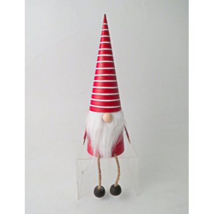 Tin Santa With Striped Hat, 29cm