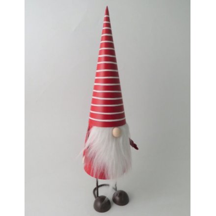 Tin Santa With Red & White Striped Hat, 36cm