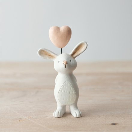 White Rabbit With Heart Balloon, 11cm