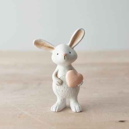 White Rabbit With Pink Heart, 9cm