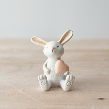 White Rabbit With Pink Heart, 8cm
