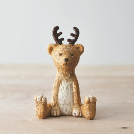Reindeer Bear Sitting Ornament, 10cm