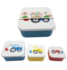 A fun and colourful set of 3 lunch box snack pots