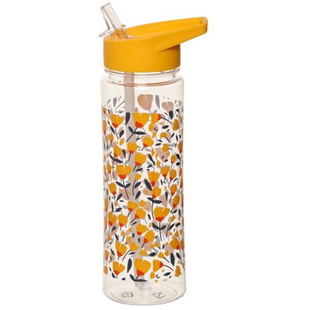 A reusable drinks bottle with flip straw. Decorated with a bright and beautiful buttercup design 