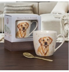 Charming fine china mug with golden Labrador.