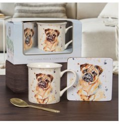 Pug Fine china Mug and Coaster 
