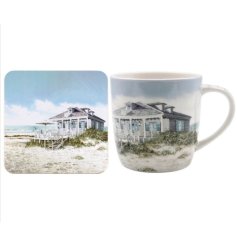A charming sea breeze inspired mug and coaster set