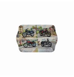 A small serving tray featuring 4 classic motorbike prints