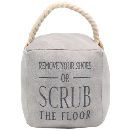 Square Doorstop Grey Faux Leather