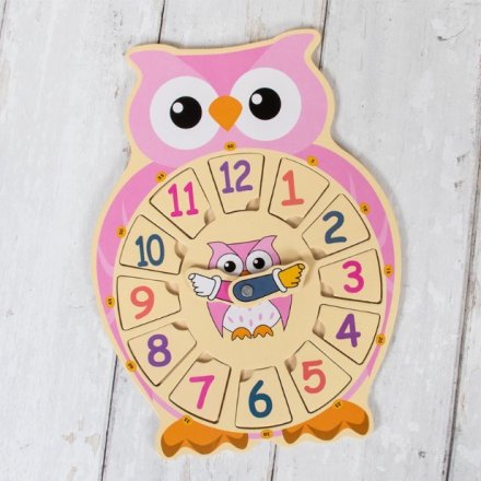 Lets Learn Owl Clock Pink