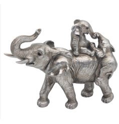 Silver Elephant and Calfs ornament 