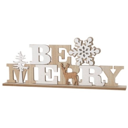 Wooden Be Merry Sign Light Up