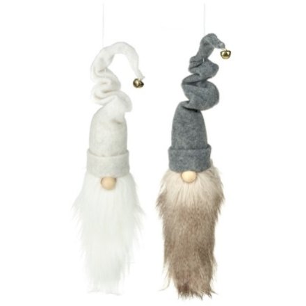 Hanging Fabric Santa In Grey/White Hat