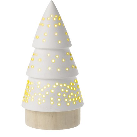 Wooden Base With White Light Up Tree
